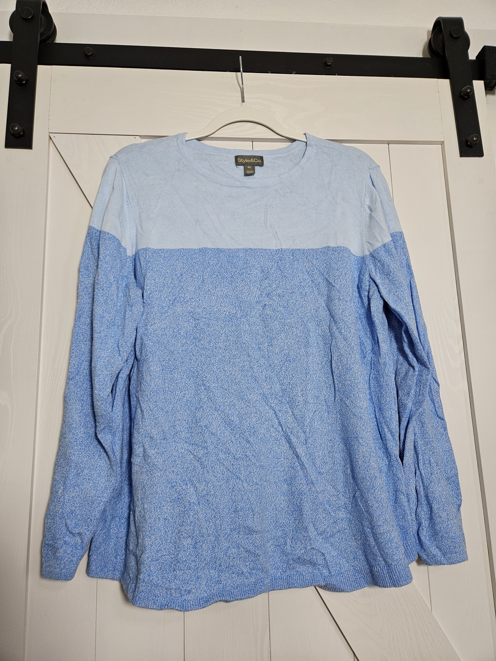 Style & Co. Two-Tone Light Blue Long-Sleeve Crewneck Shirt